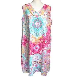 Talbots X Medallion Print Sleeveless Neck Colorful Summer Cotton Sheath Dress